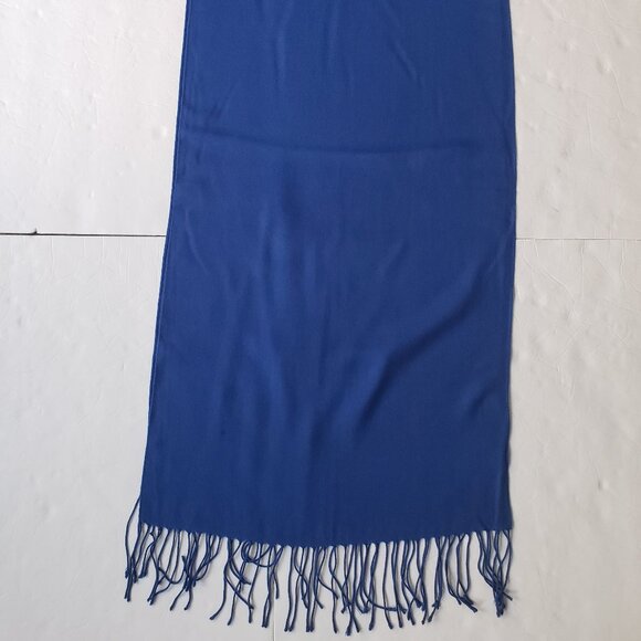 100% Cashmere Fringed Pashmina Firenze Italy Royal Blue Scarf Shawl Wrap - Picture 5 of 10